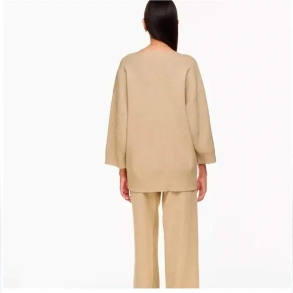 Aritzia Wilfred Free Souvenir Sweater Heather Taupe V Neck 3/4 Sleeve Oversized - Picture 4 of 15